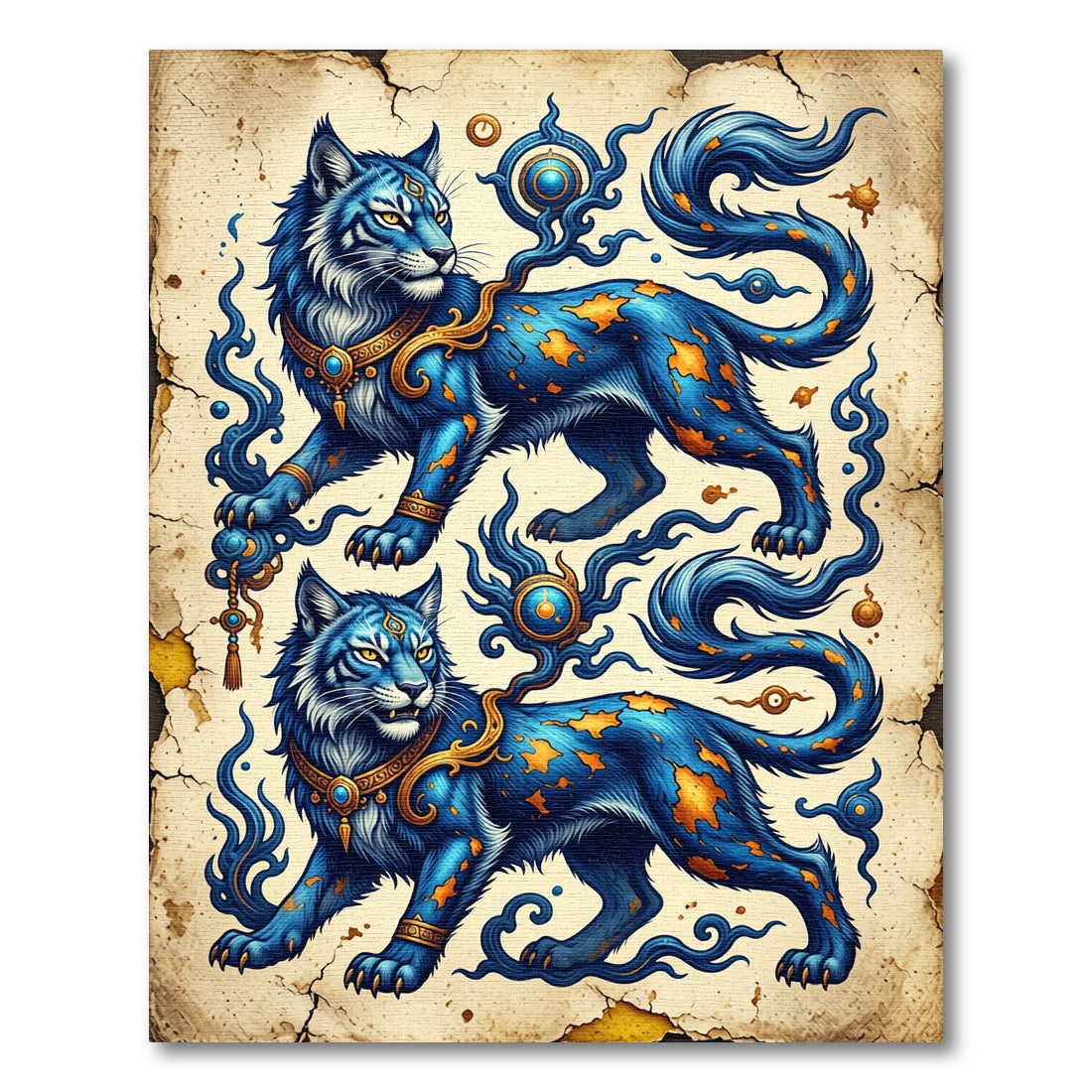 Celestial Azure Tiger Fantasy Illustration Rug