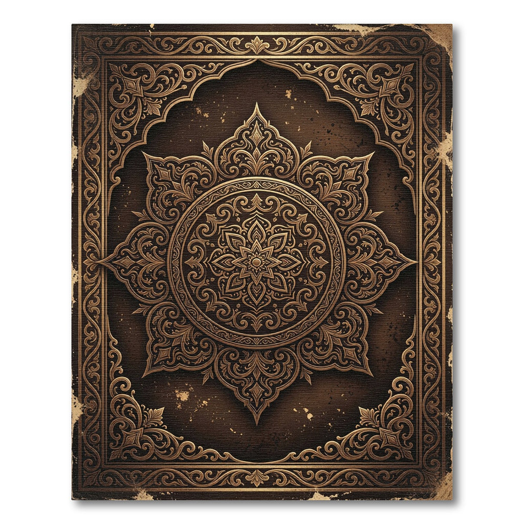 Ornate Bronze Floral Mandala Emblem Rug