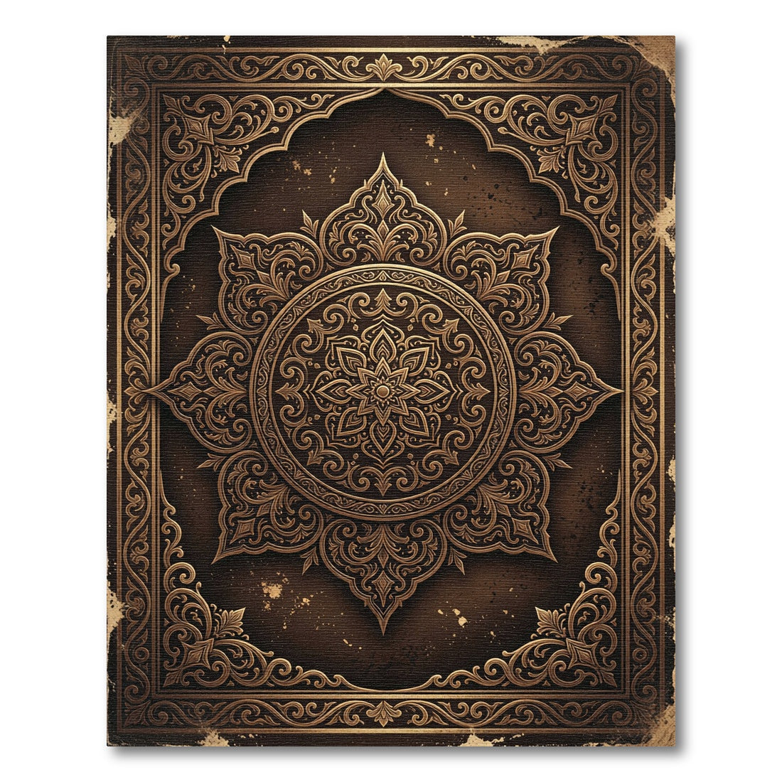 Ornate Bronze Floral Mandala Emblem Rug