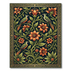 Ornate Emerald Green Floral Birdscape Rug