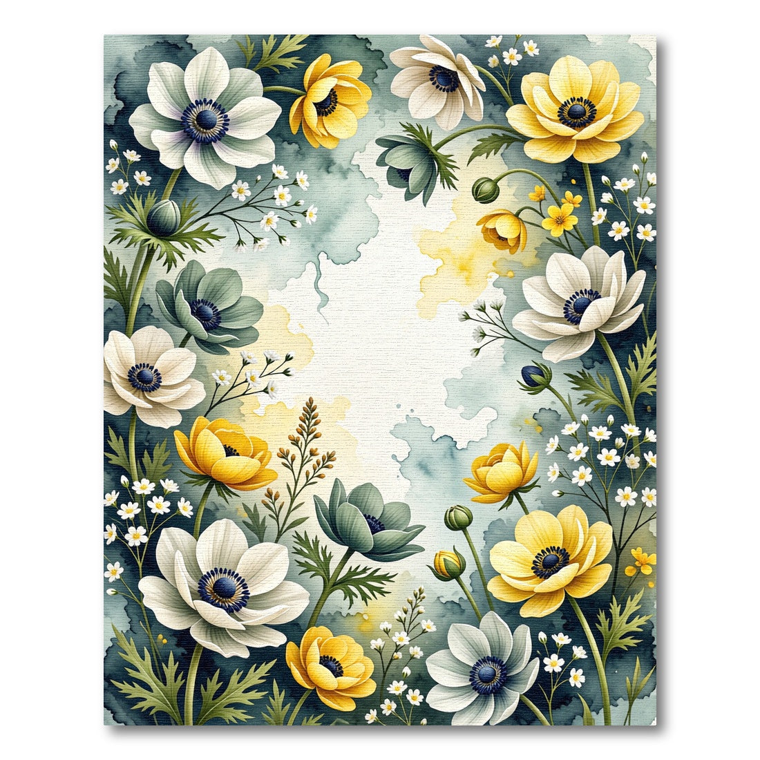 Watercolor Anemone Floral Meadow Art Rug