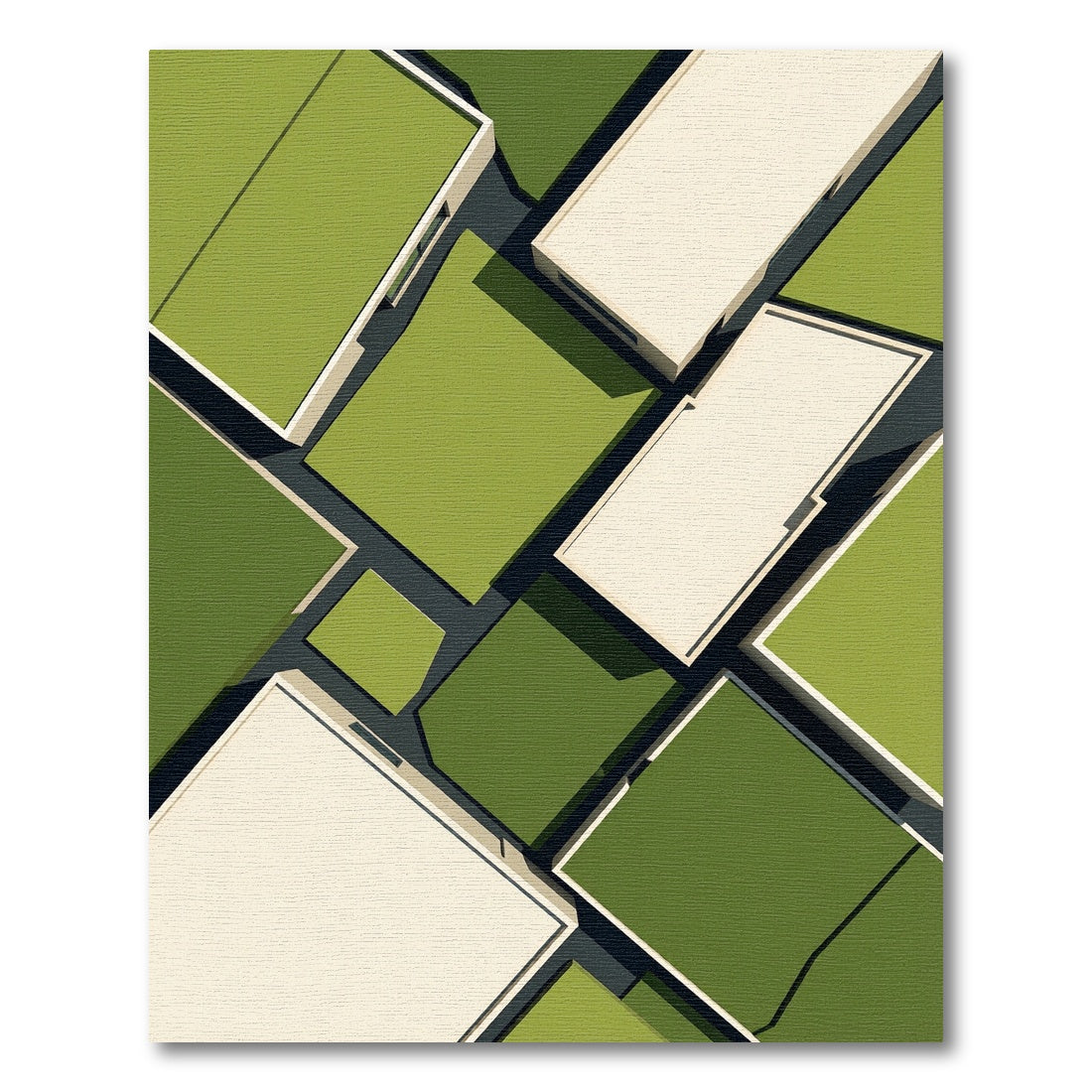 Abstract Geometric Sage Green Architectural Rug