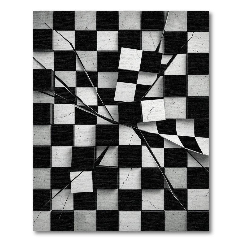 Cracked Black White Chessboard Squares Rug