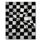 Cracked Black White Chessboard Squares Rug