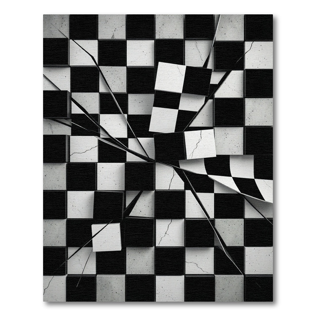 Cracked Black White Chessboard Squares Rug