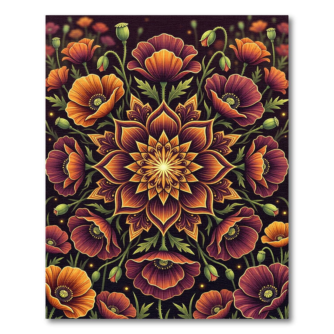 Radiant Amber and Plum Poppies Rug