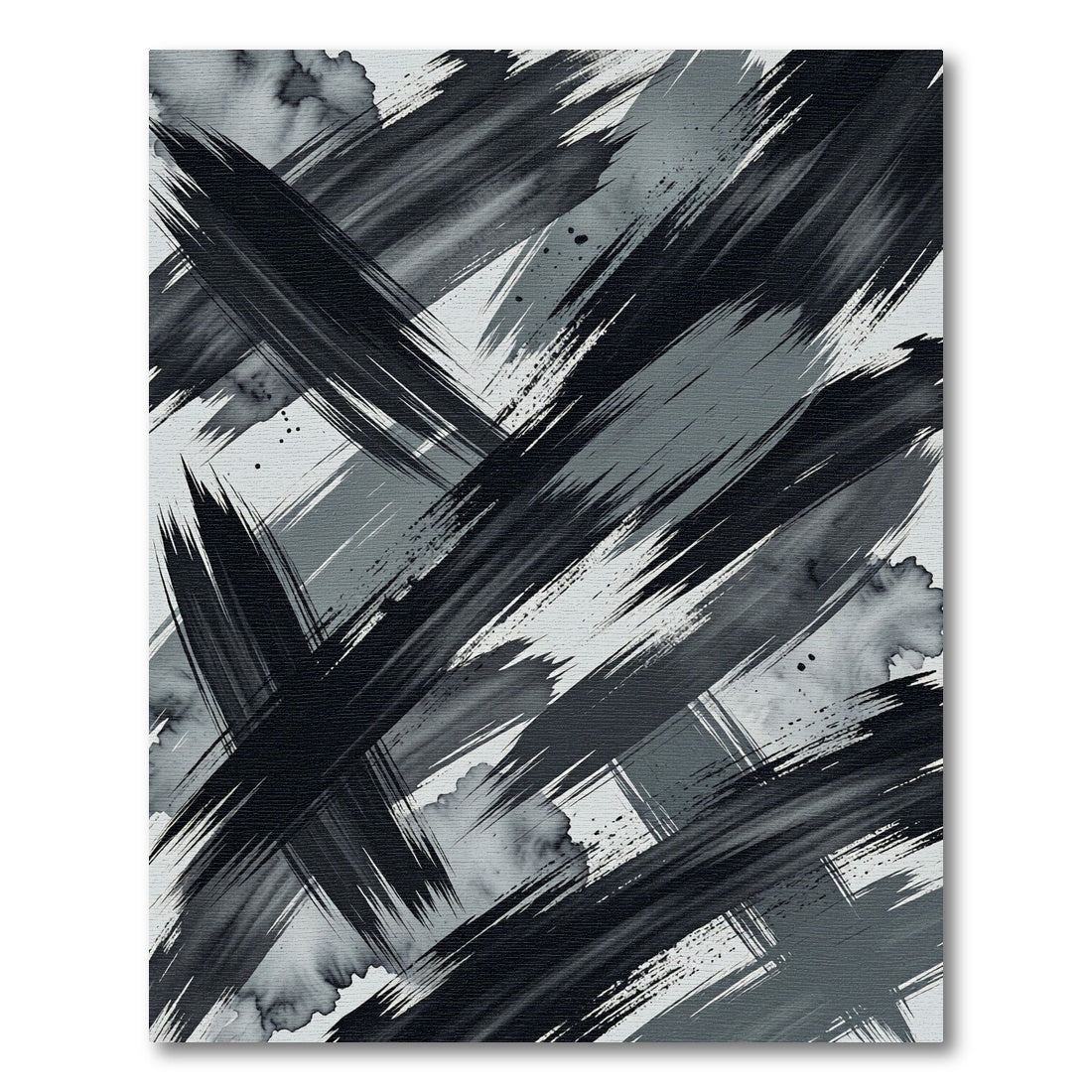 Abstract Monochrome Black Brush Stroke Art Rug