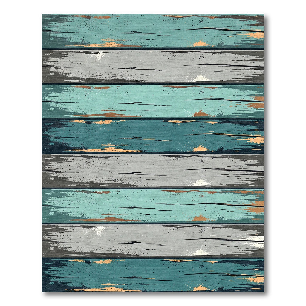 Distressed Wood Grain Teal Gray Rug
