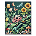 Whimsical Ladybug Garden Butterfly Dragonfly Rug