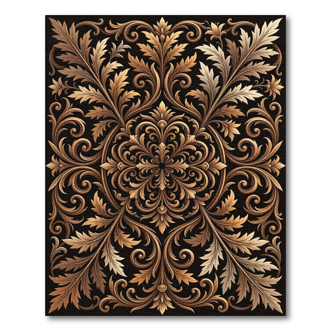 Ornate Gold Acanthus Leaf Scrollwork Rug