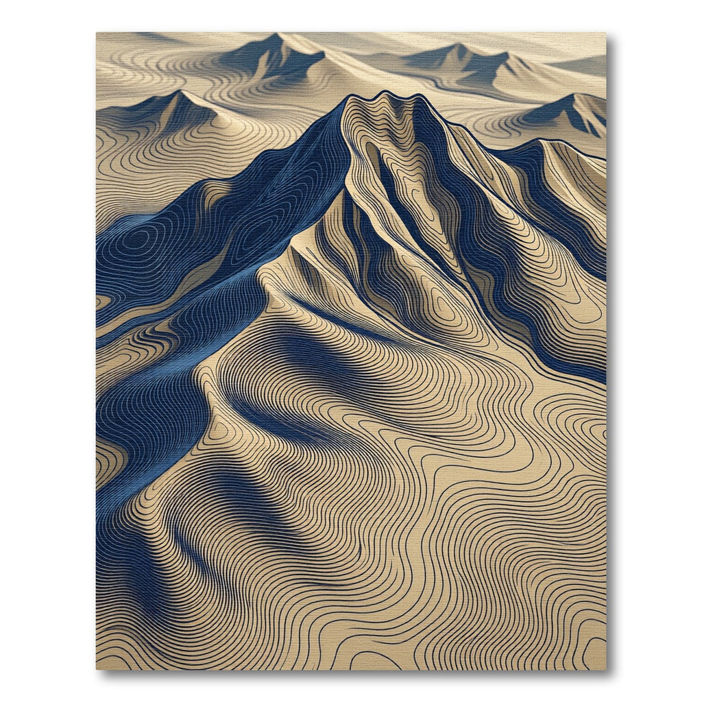 Topographic Navy and Sand Contour Landscape Rug