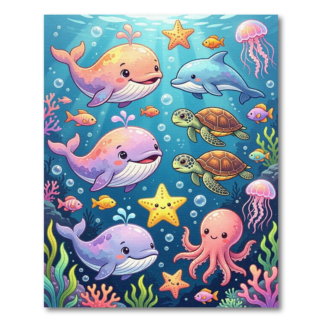 Colorful Whimsical Undersea Creatures Ocean Scene Rug