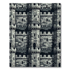 Monochrome Stone Fortress Tower Grid Rug