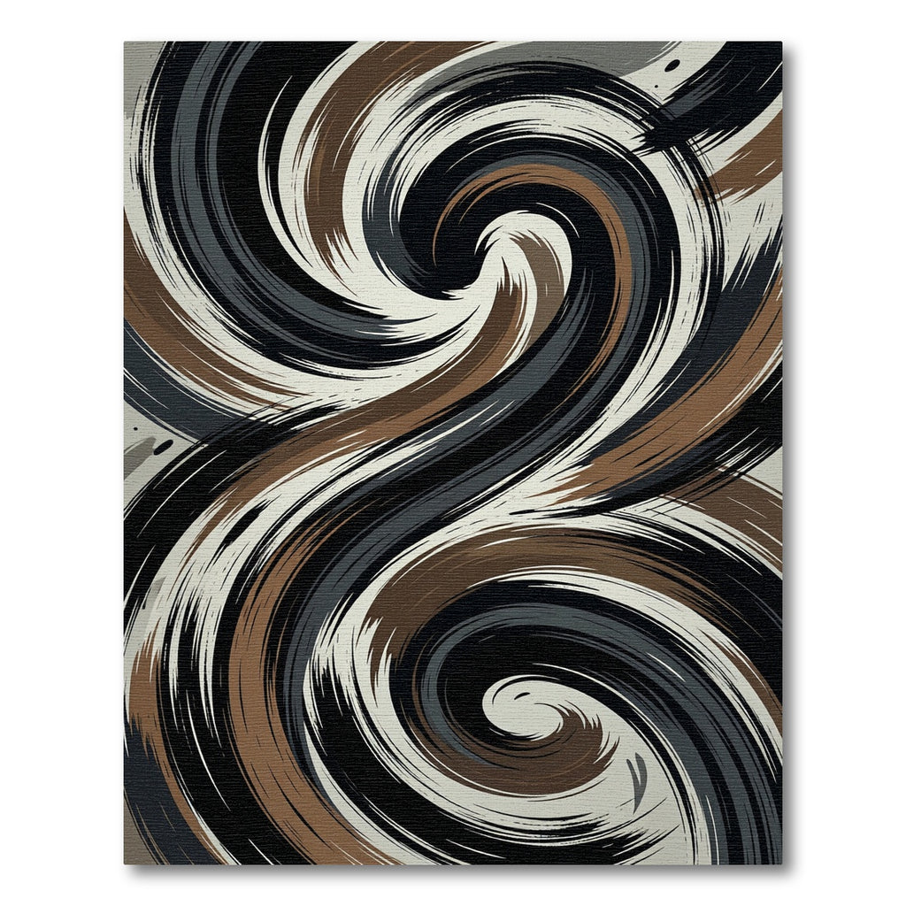 Abstract Swirl Brown Black White Rug