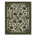 Green Scrollwork Floral Garden Rug