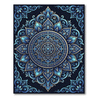 Intricate Blue Golden Mandala Floral Rug