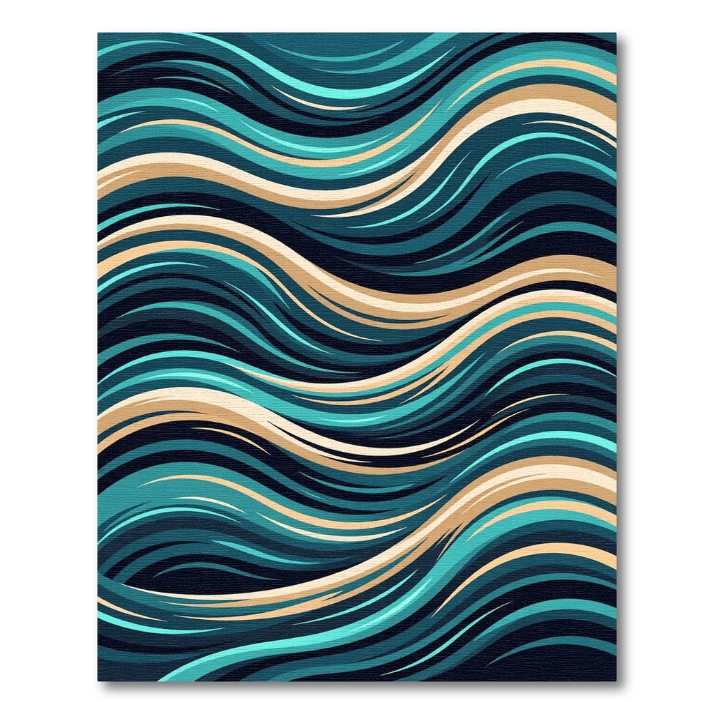 Teal and Sand Abstract Wavy Swirl Rug