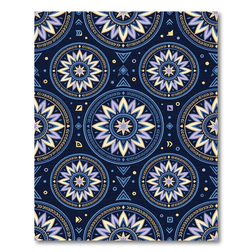 Celestial Blue Golden Floral Mandala Rug