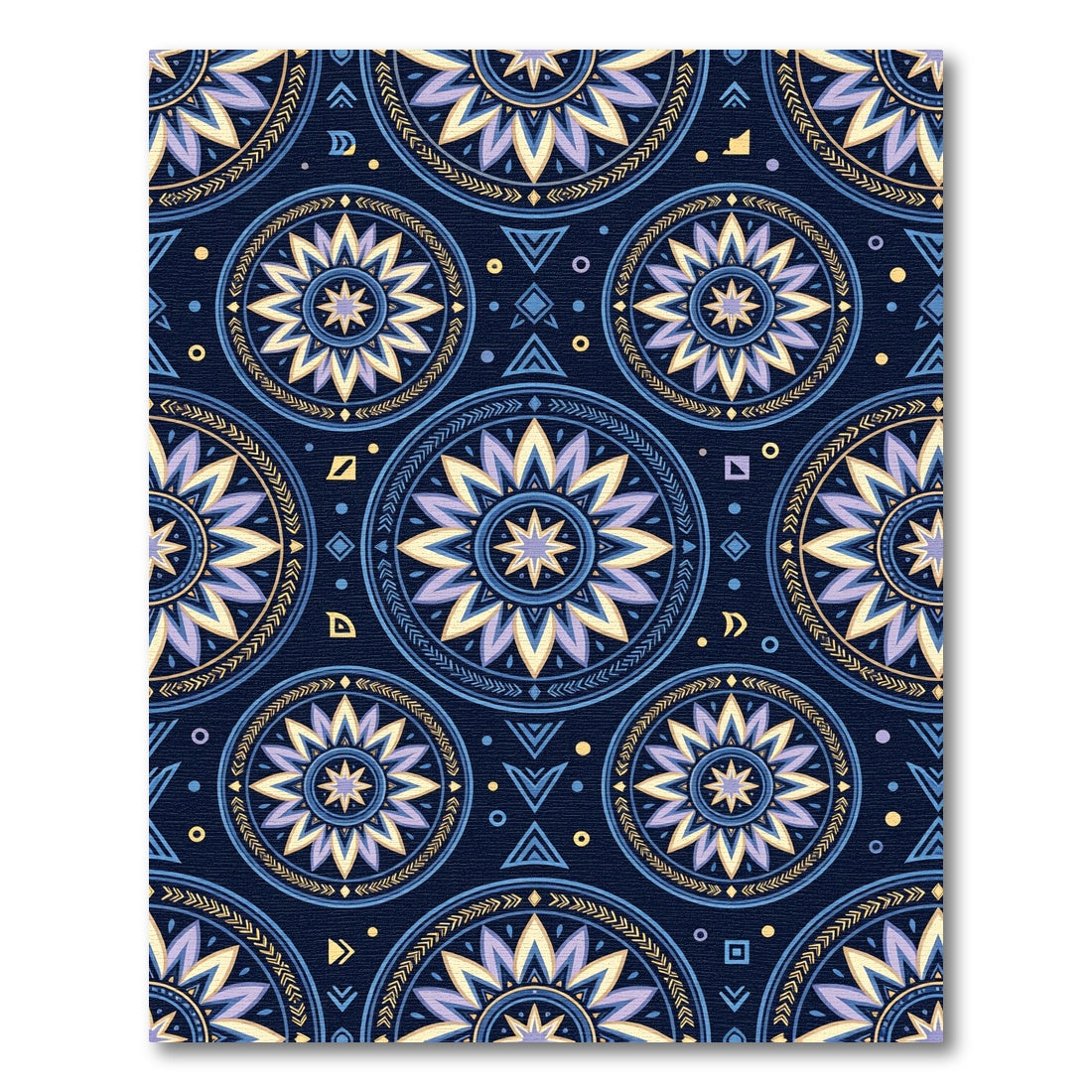 Celestial Blue Golden Floral Mandala Rug
