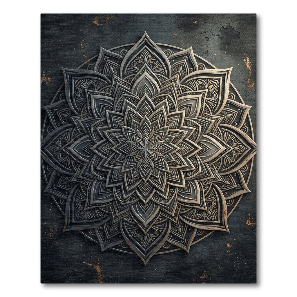 Metallic Silver Ornate Floral Mandala Rug