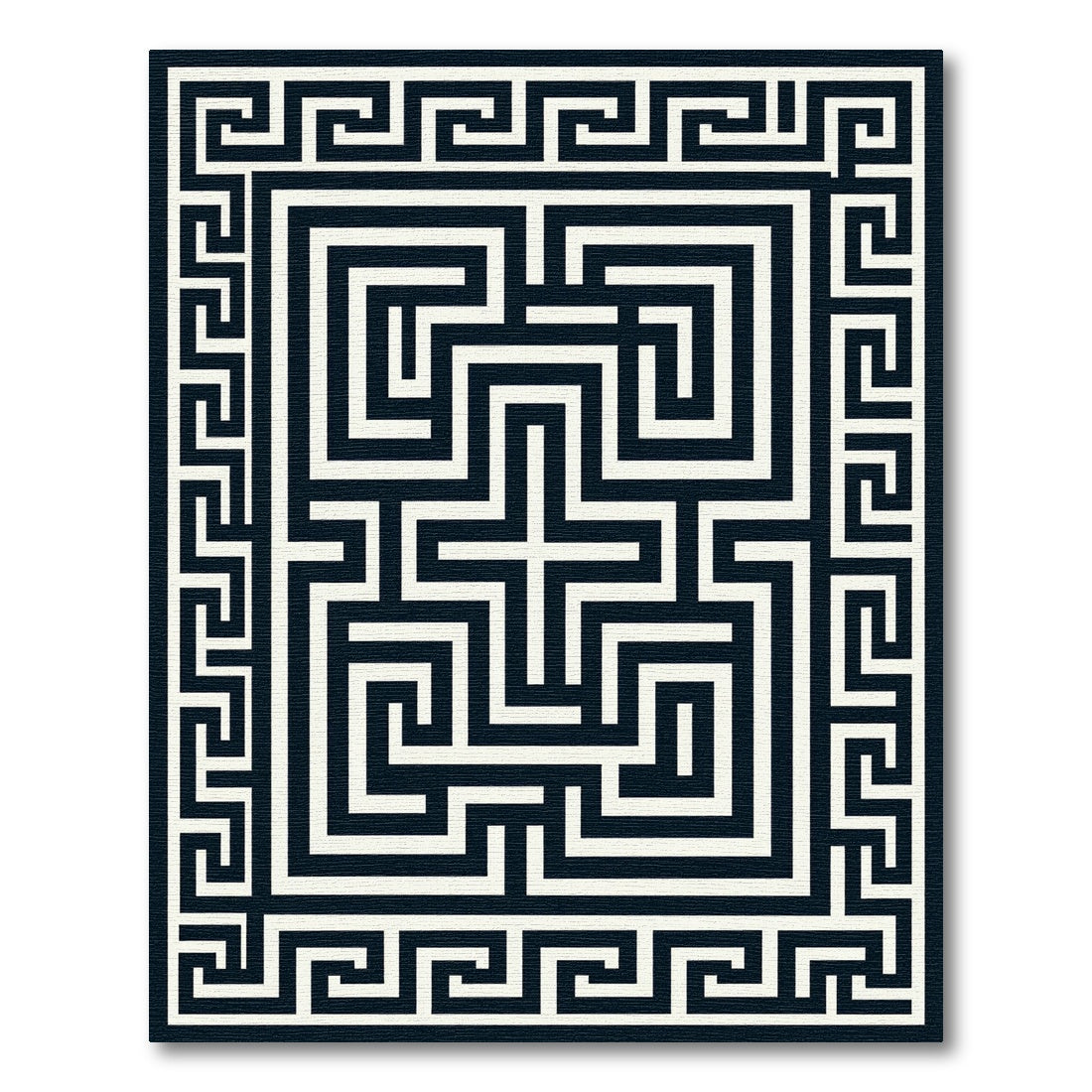 Black White Geometric Maze Border Rug
