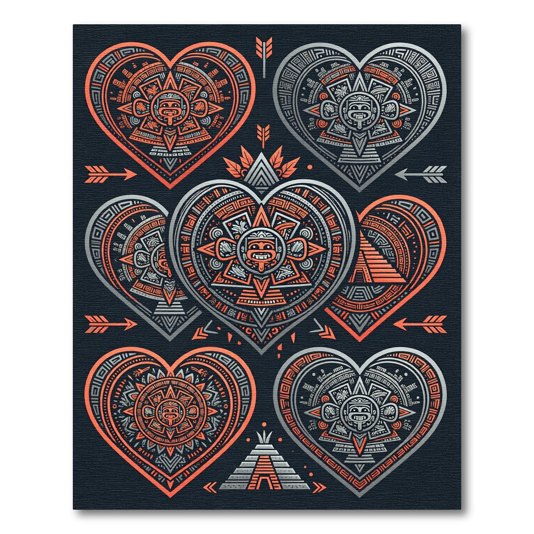 Aztec Heart Compass Slate Orange Art Rug