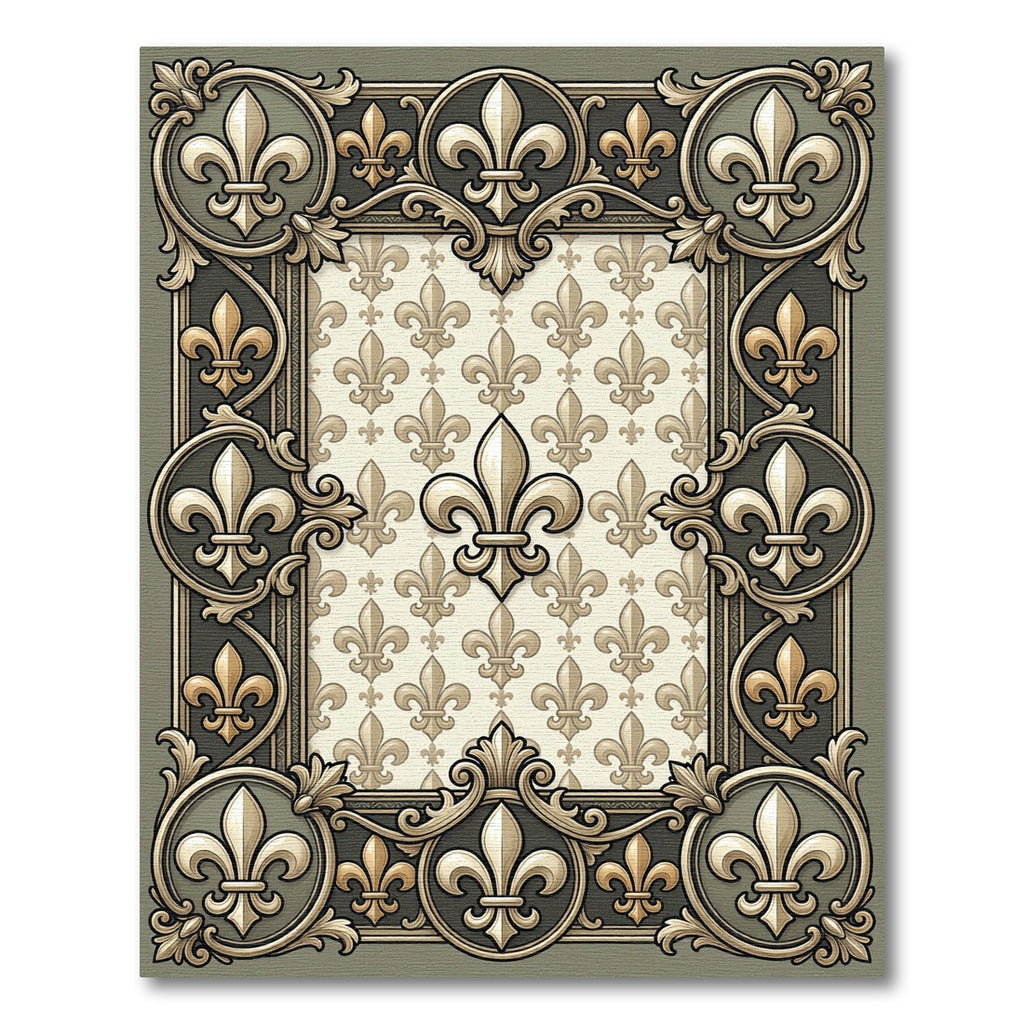 Ornate Golden Fleur-de-lis Frame Rug