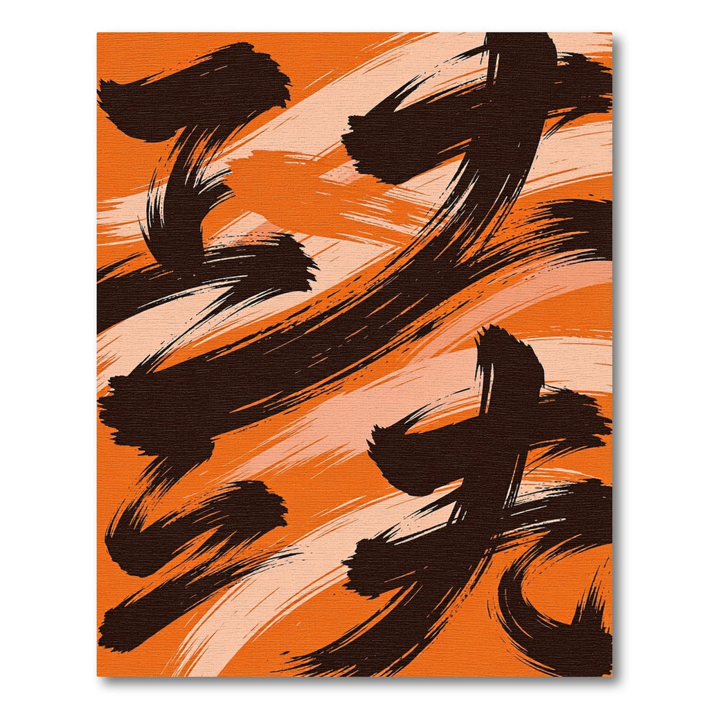 Bold Amber Black Abstract Brushstroke Rug