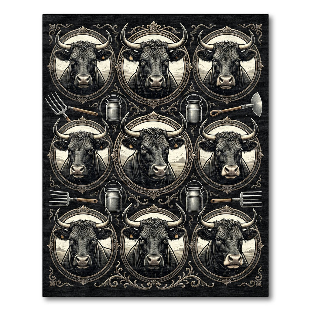 Rustic Black Bull Farmhouse Frame Rug