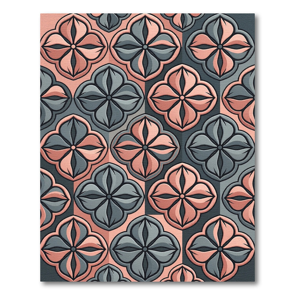 Geometric Slate and Peach Quatrefoil Rug