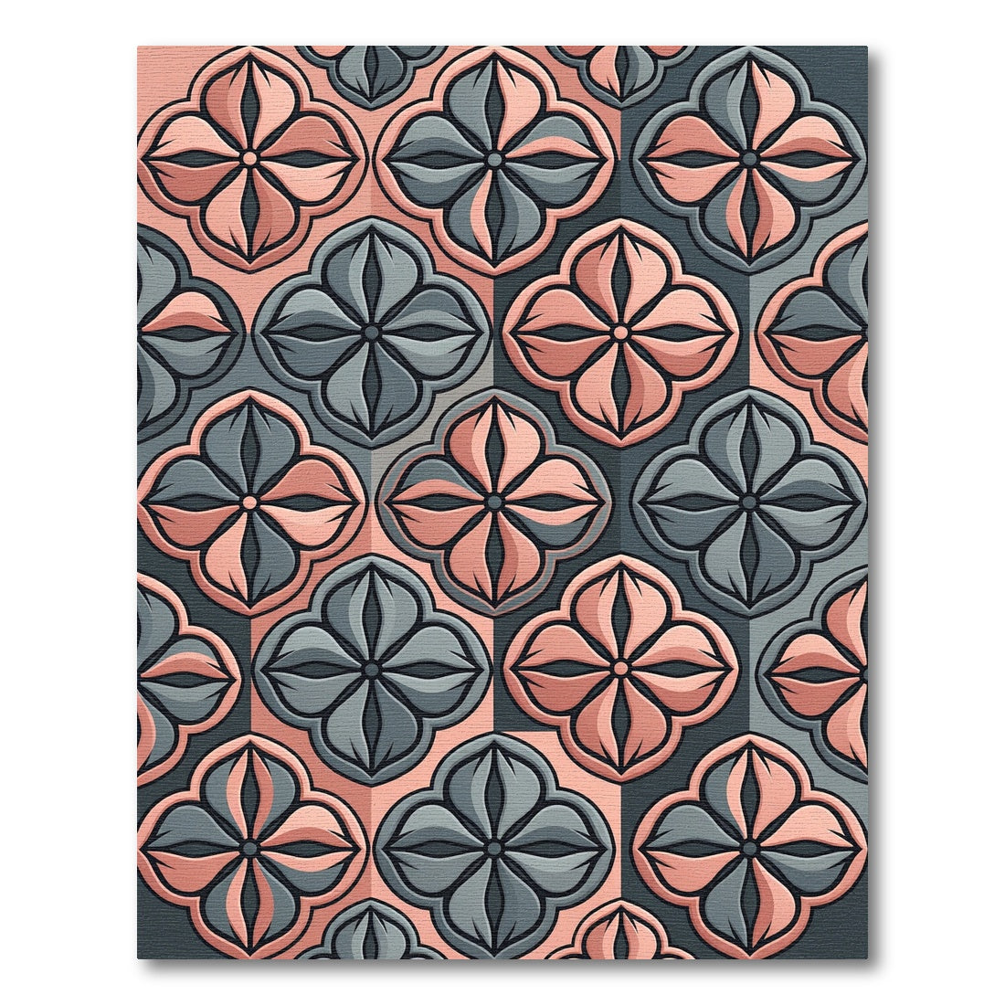 Geometric Slate and Peach Quatrefoil Rug