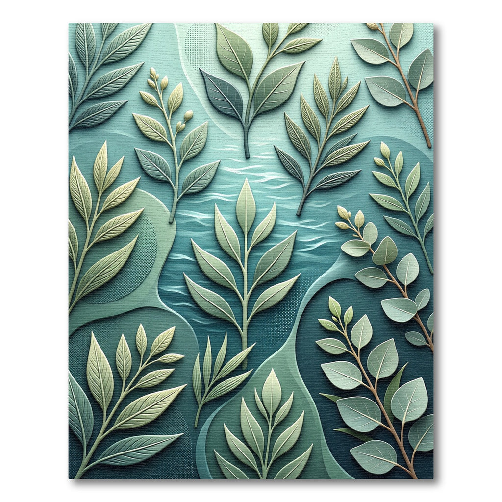 Earthy Green Botanical Branches Swirl Rug