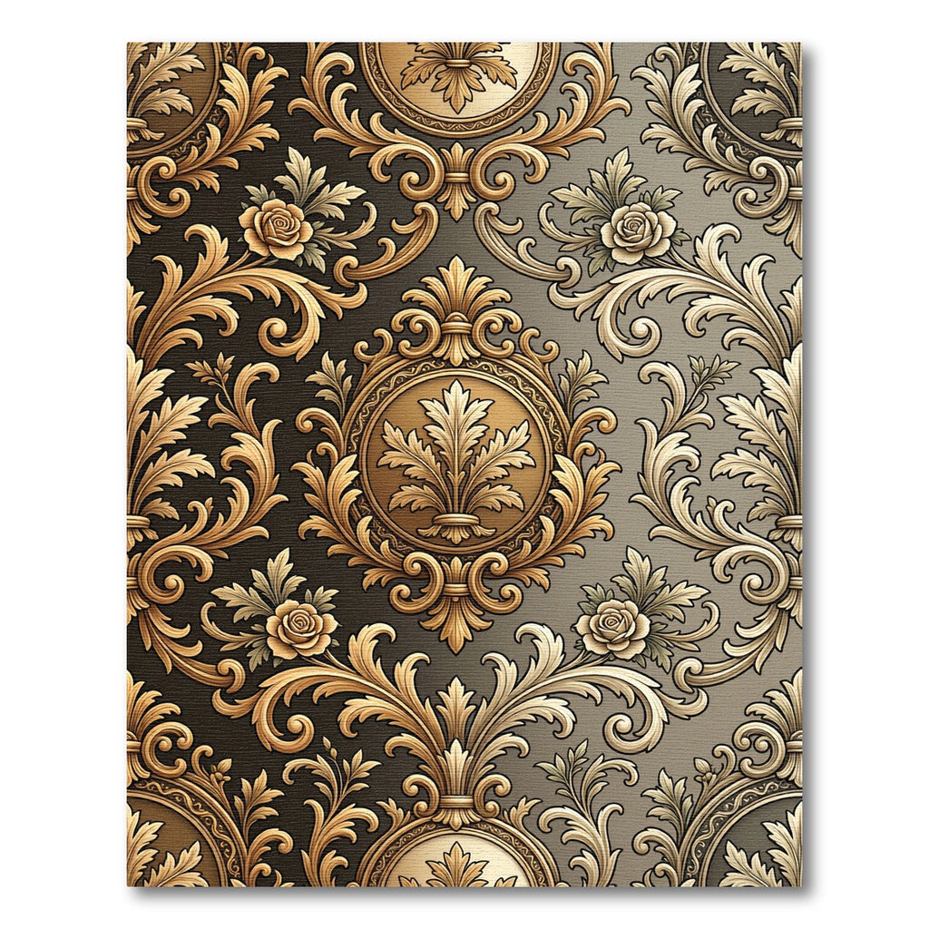 Ornate Gold Floral Acanthus Scroll Rug
