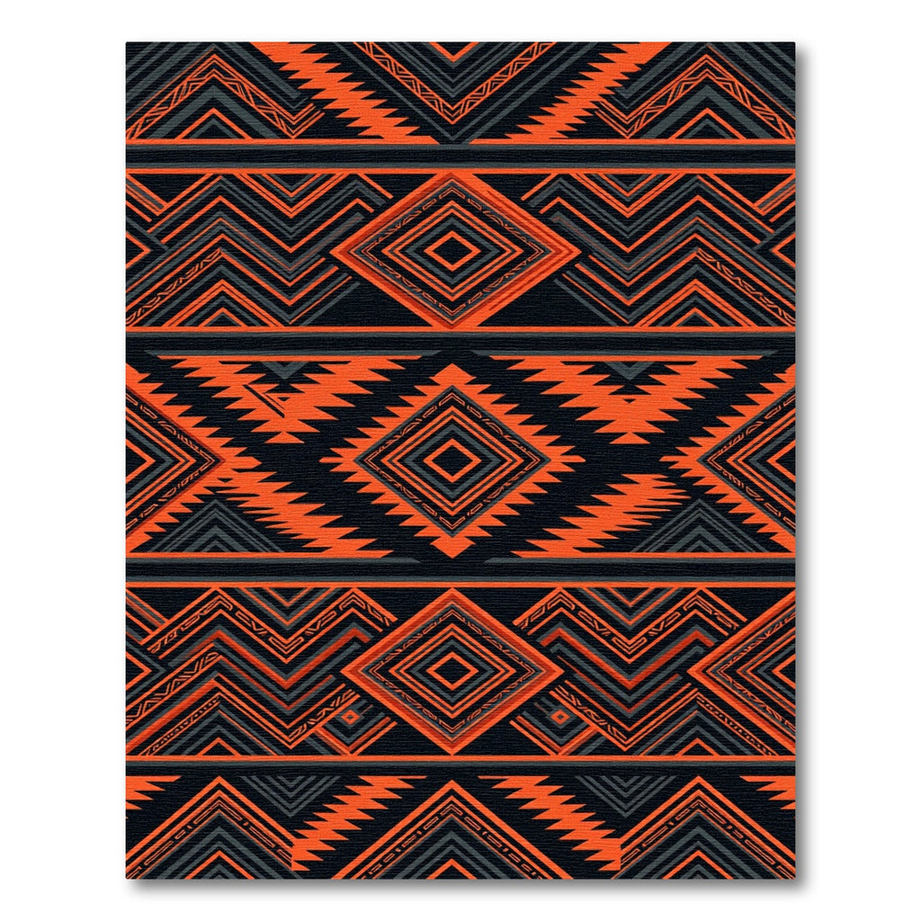 Bold Orange Black Geometric Diamond Rug
