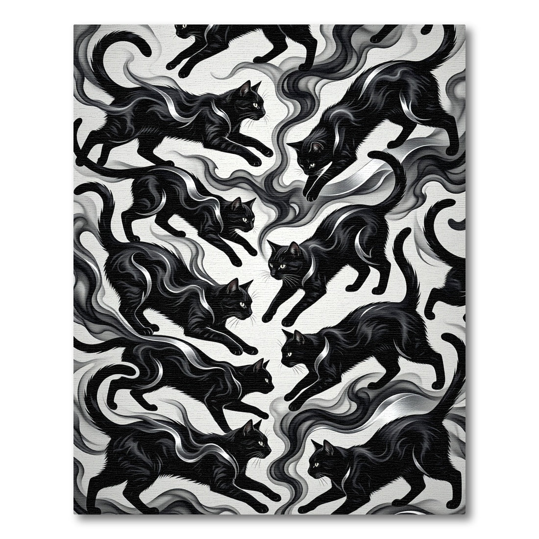 Black Cats Smoke Swirls Rug