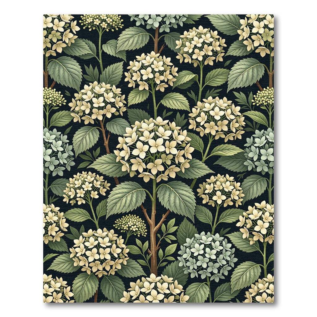 Cream Hydrangea Botanical Midnight Floral Rug