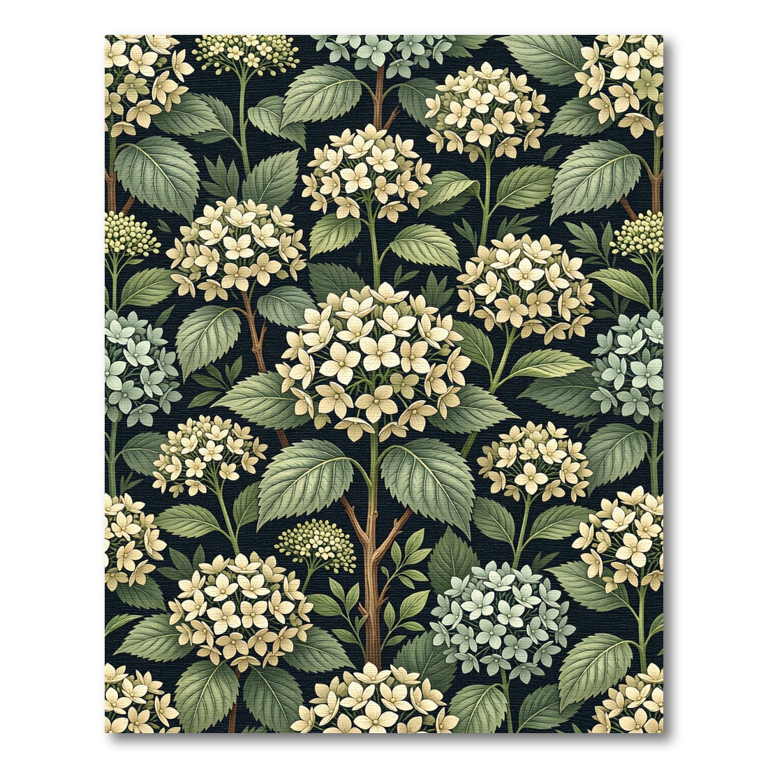 Cream Hydrangea Botanical Midnight Floral Rug