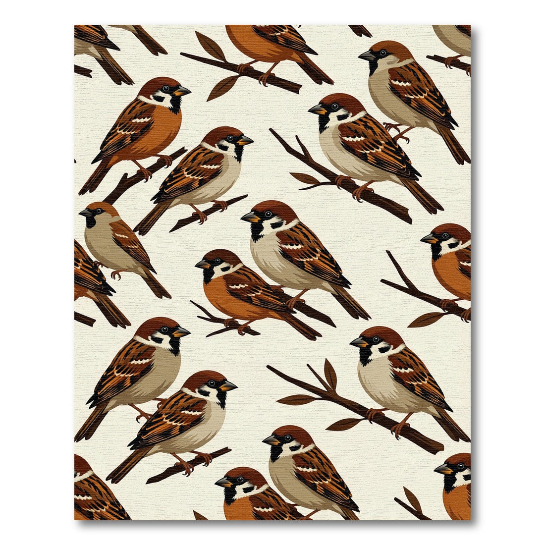 Charming Sparrows on Rustic Branches Rug