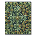 Ornate Green Gold Floral Cross Rug