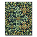 Ornate Green Gold Floral Cross Rug