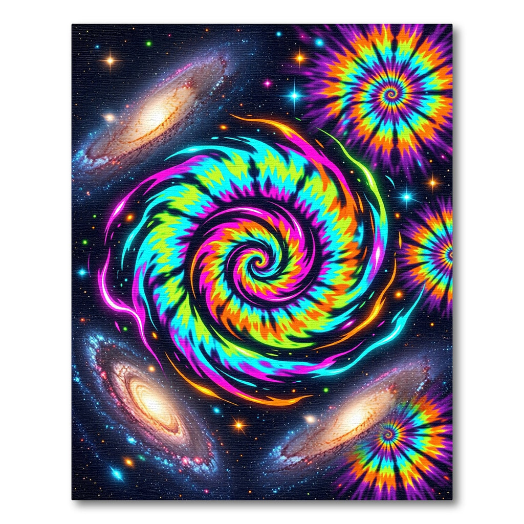 Vibrant Cosmic Tie-Dye Spiral Galaxy Rug