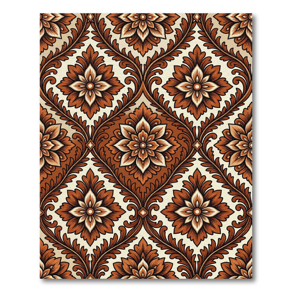 Ornate Burnt Sienna Floral Damask Rug