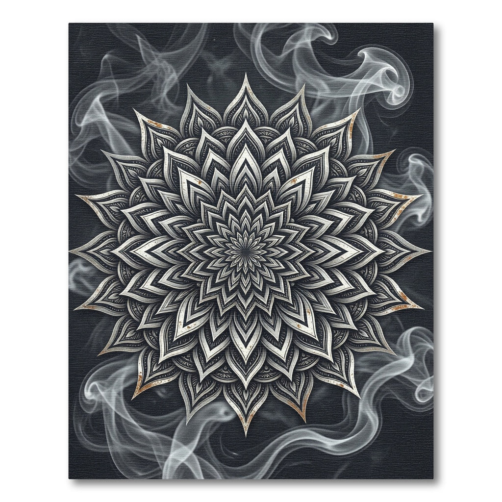 Smoky Charcoal Silver Mandala Medallion Rug