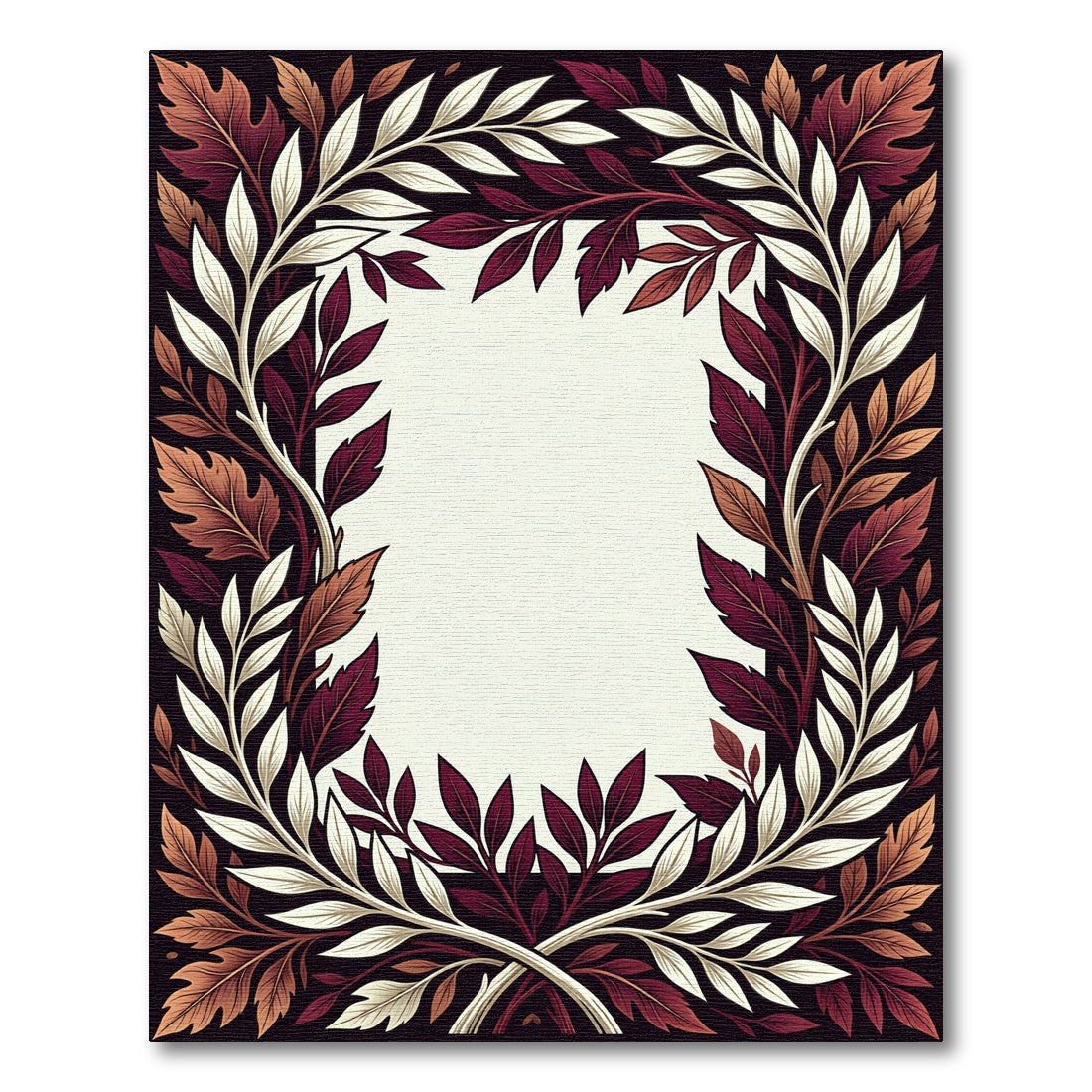 Burgundy Cream Autumn Leaf Garland Rug