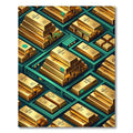 Luxe Metallic Gold Bar Isometric Grid Rug