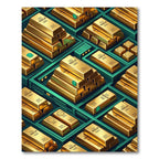 Luxe Metallic Gold Bar Isometric Grid Rug