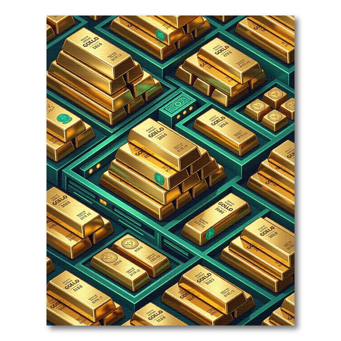 Luxe Metallic Gold Bar Isometric Grid Rug