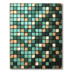 Aqua Tan Distressed Tile Grid Rug