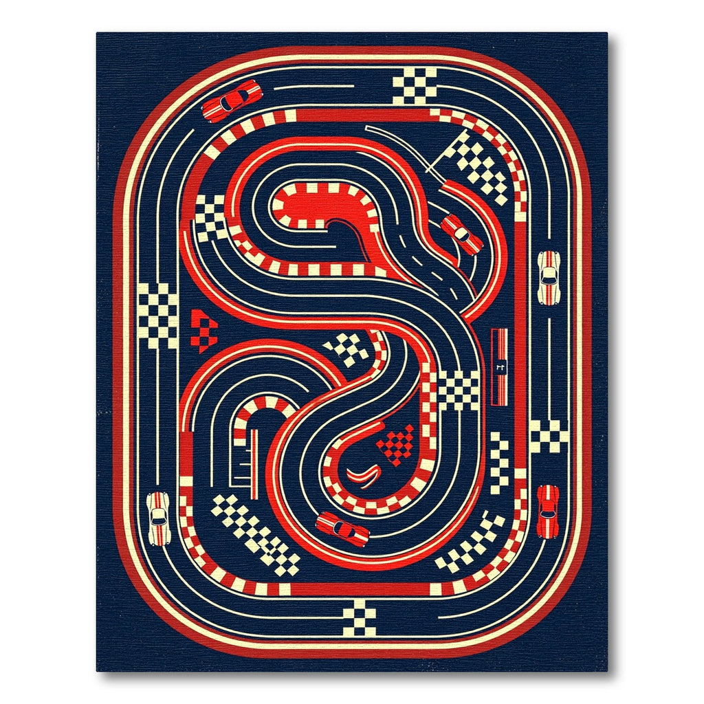 Retro Red and Navy Racing Track Rug