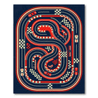Retro Red and Navy Racing Track Rug